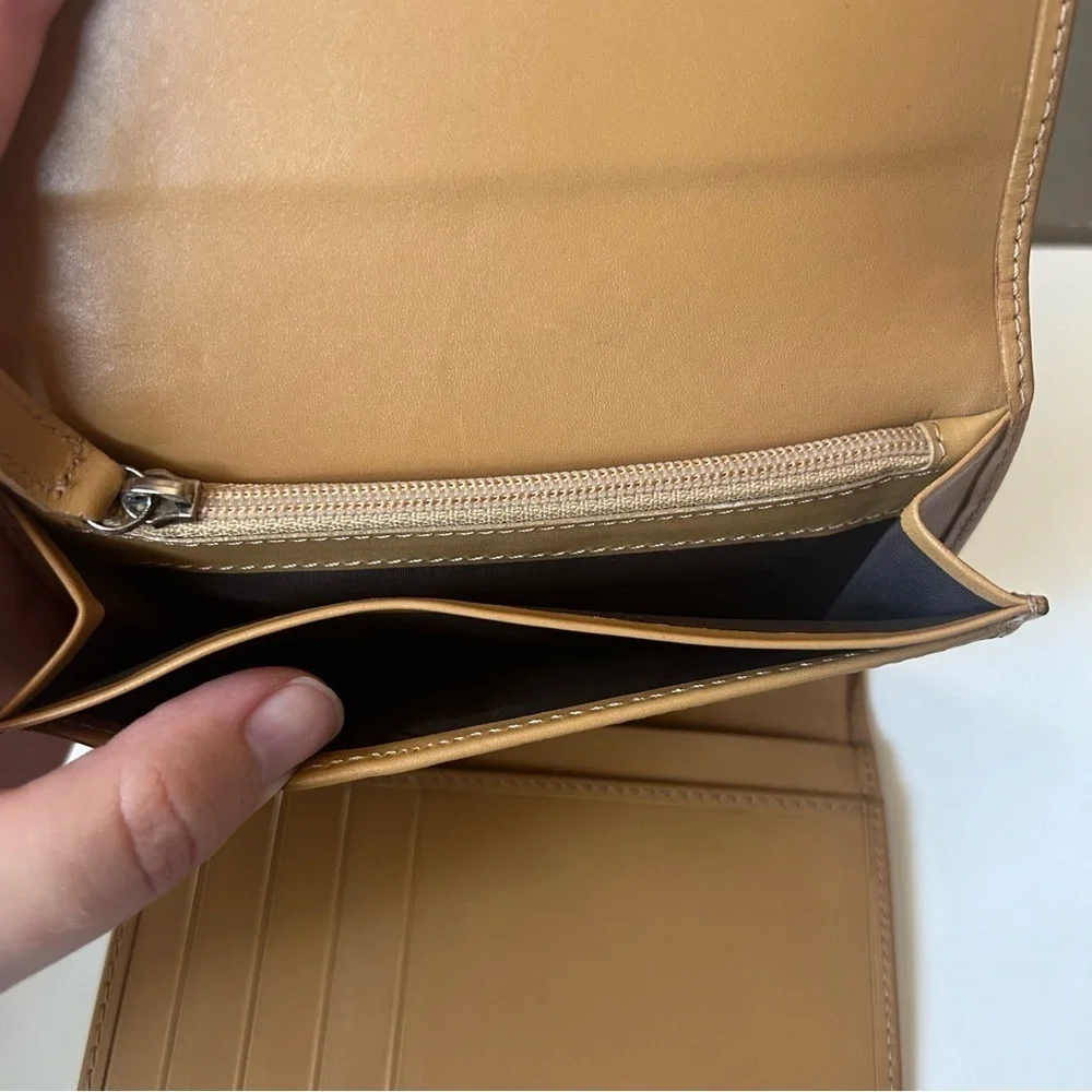 Vintage Coach Leather Tri Fold Card Holder Wallet Tan Camel 5.5”x4”